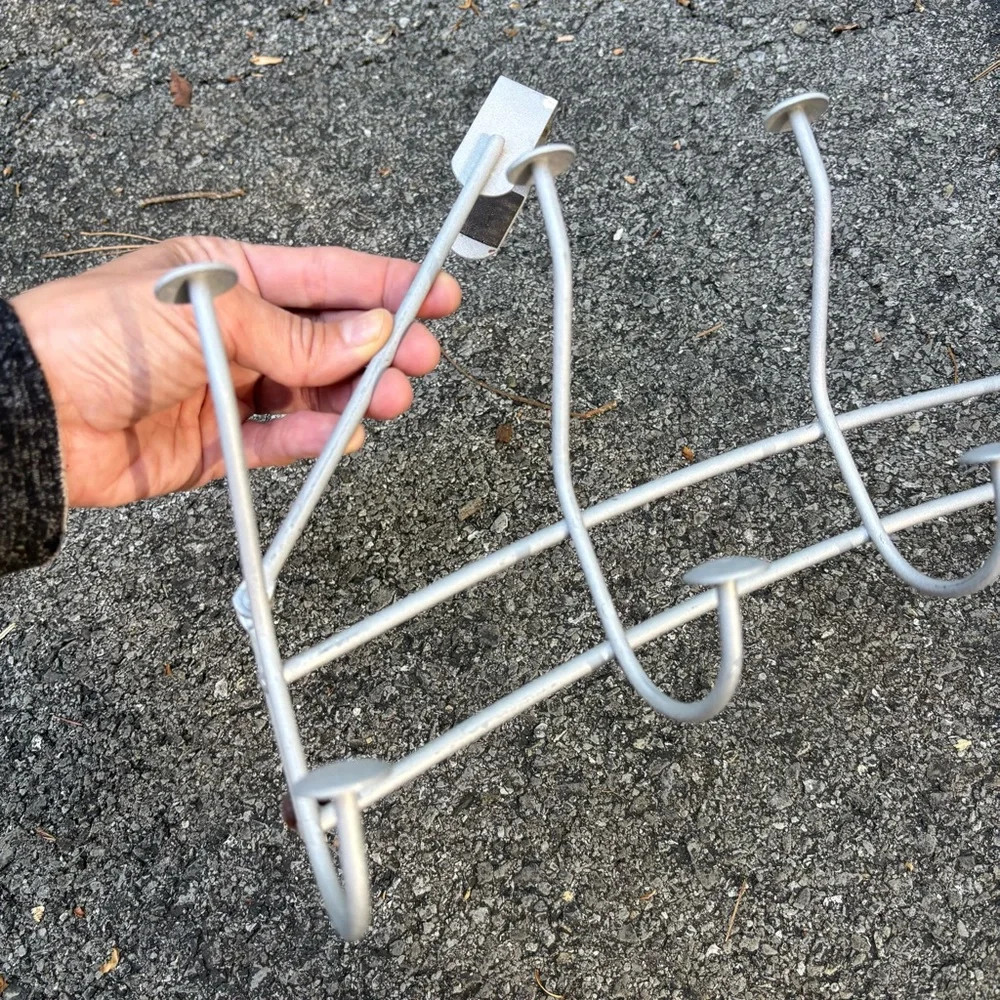 Two Matte Silver Over-the-Door Curved Wall Hook Racks